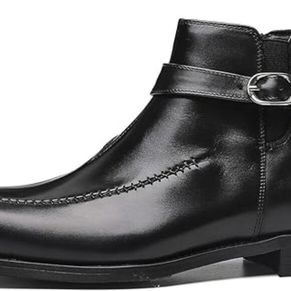 Santimon Men\'s US 7.5, 12 Black Leather Buckle Strap Zipper Ankle Dress Boots  P main image 12